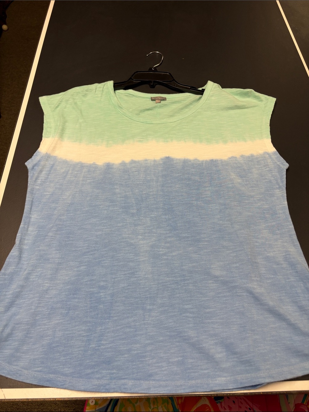 Talbots Mint, White & Light Blue Colorblock Cap sleeve Top.